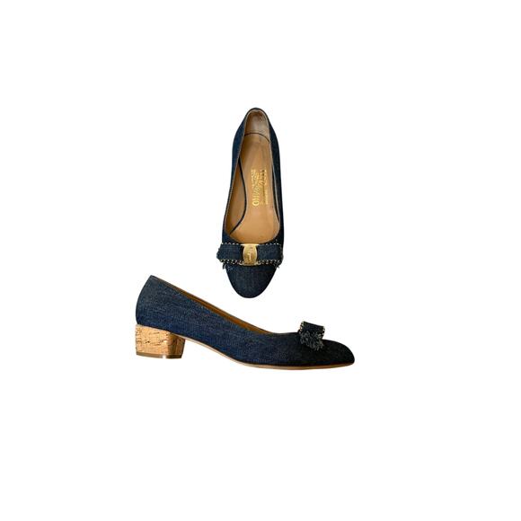 Ferragamo Vera denim block heel - 7 - Picture 1 of 3